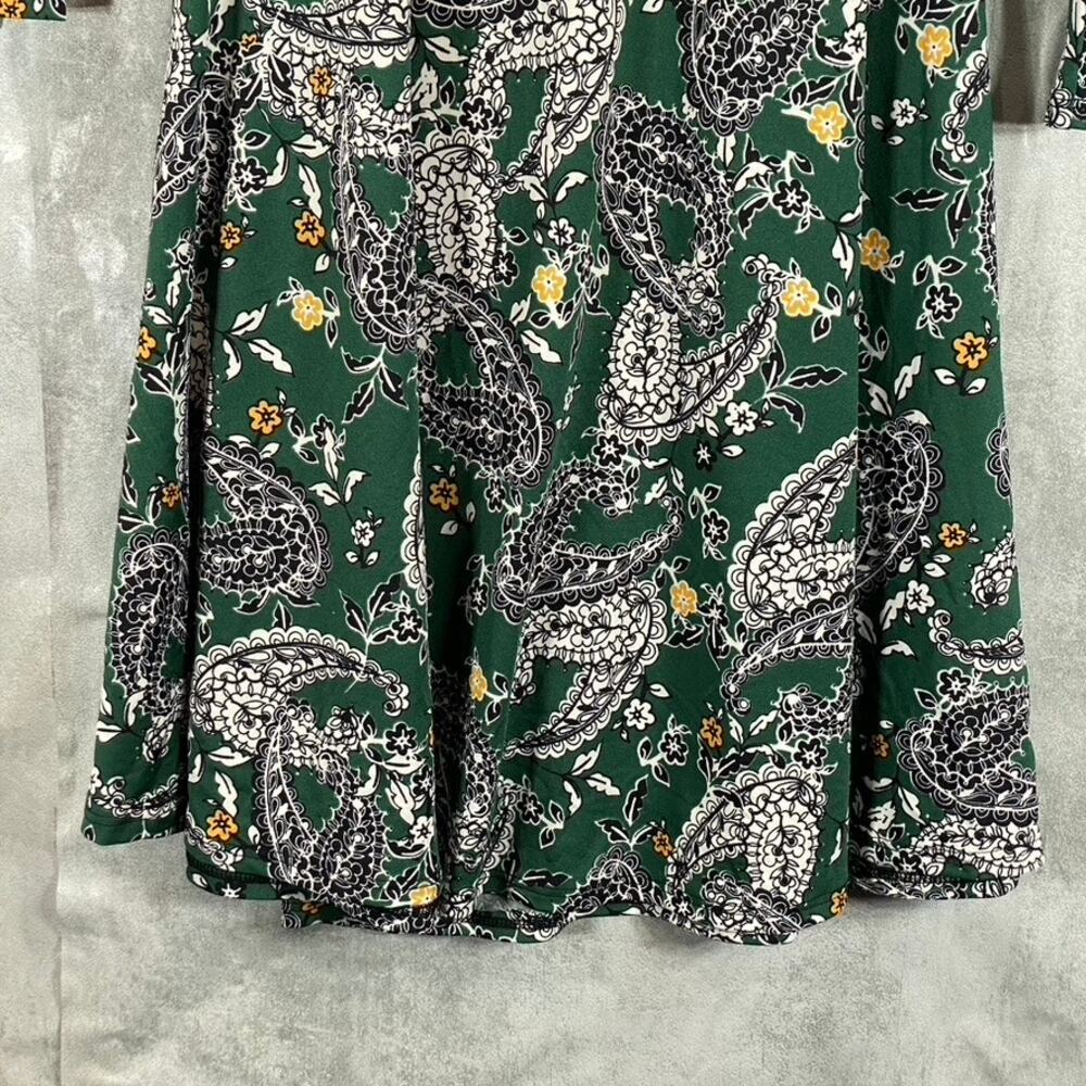 24SEVEN Comfort Apparel Women's Green Paisley-Print Scoop-Neck Long-Sleeve Dress - Picture 7 of 12
